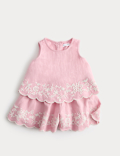 Linen Blend Embroidered Outfit (2-10 Yrs)