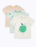 3 Pack Floral & Apple Print T-Shirts (2-7 Years)