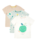 3 Pack Floral & Apple Print T-Shirts (2-7 Years)