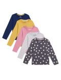 5pk Pure Cotton Printed Tops (2-7 Yrs)