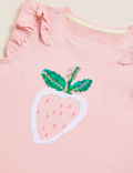 Pure Cotton Strawberry Sequin T-Shirt (2-7 Yrs)