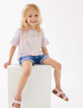Pure Cotton Tie Dye Sequin Heart T-Shirt (2-7 Yrs)
