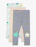 3 Pack Cotton Rich Apple & Floral Leggings (2-7 Yrs)