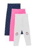 3pk Cotton Unicorn Leggings (2-7 Yrs)