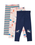 3pk Cotton Unicorn Print Leggings (2-7 Yrs)