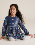 Cotton Striped Cat Sweat Dress (2-7 Yrs)