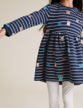 Cotton Striped Cat Sweat Dress (2-7 Yrs)