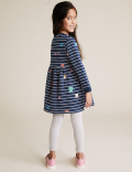 Cotton Striped Cat Sweat Dress (2-7 Yrs)