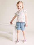 Denim Floral Embroidered Shorts