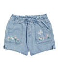Denim Floral Embroidered Shorts