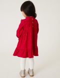 Pure Cotton Cord Spot Dress and Tights (2-7 Yrs)