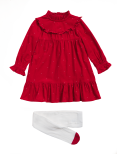 Pure Cotton Cord Spot Dress and Tights (2-7 Yrs)