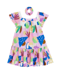 2pc Pure Cotton Printed Dress & Scrunchie (2-8 Yrs)