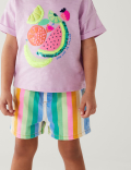 Denim Rainbow Striped Shorts