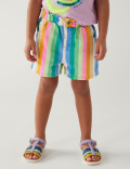 Denim Rainbow Striped Shorts