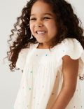Pure Cotton Embroidered Spotted Dress