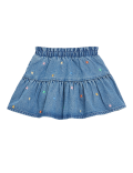 Denim Floral Embroidered Skort