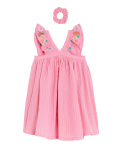 Pure Cotton Floral Dress with Scrunchie