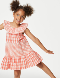Pure Cotton Gingham Checked Dress (2-8 Yrs)