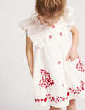 Pure Cotton Embroidered Ruffle Sleeve Dress (2-10 Yrs)