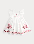 Pure Cotton Embroidered Ruffle Sleeve Dress (2-10 Yrs)