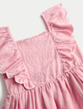 Linen Rich Floral Embroidered Frill Dress (2-10 Yrs)