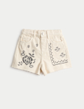 Pure Cotton Denim Embroidered Shorts (2-10 Yrs)