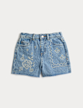 Pure Cotton Denim Embroidered Shorts (2-10 Yrs)