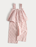 2 Piece Pure Cotton Cherry Striped Outfit (2-10 Yrs)