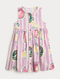 Cotton Rich Fruit Print Striped Woven Dress (2-10 Yrs)