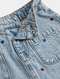 Heart Embroidered Denim Skirt with Tights (2-8 Yrs)