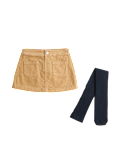 2 Piece Cotton Cord Mini Skirt with Tights (2-8 Yrs)