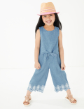 Pure Cotton Chambray Broderie Jumpsuit (2-7 Yrs)