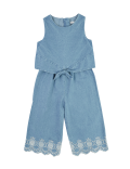 Pure Cotton Chambray Broderie Jumpsuit (2-7 Yrs)
