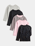 5 Pack Pure Cotton Patterned Tops (2-10 Yrs)