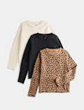 3 Pack Cotton Rich Leopard Print Tops (2-10 Yrs)