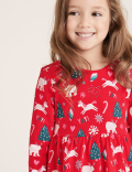 Pure Cotton Christmas Print Dress (2-7 Yrs)