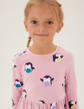 Pure Cotton Penguin Print Dress (2-7 Yrs)