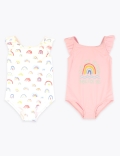 2 Pack Rainbow Print Swimsuits (2-7 Yrs)