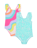 2pk Striped & Floral Swimsuits