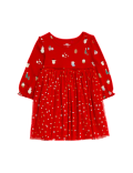 Jersey and Tulle Christmas Print Dress (0-8 Yrs)