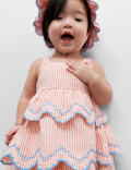 Pure Cotton Striped Scallop Dress (0-5 Yrs)