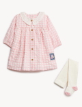 2pc Cotton Rich Gingham Dress with Tights