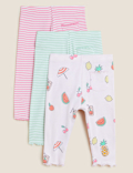 3pk Cotton Rich Striped and Fruit Leggings (0-3 Yrs)
