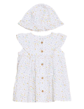 2pc Pure Cotton Floral Dress and Hat Set