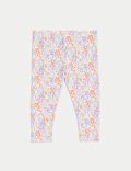 2pk Cotton Rich Plain & Floral Leggings (0-3 Yrs)