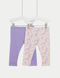 2pk Cotton Rich Plain & Floral Leggings (0-3 Yrs)