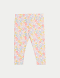 2pk Cotton Rich Floral & Plain Leggings (0-3 Yrs)