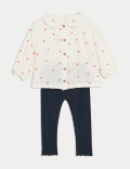 2pc Cotton Rich Heart Embroidered Outfit (0-3 Yrs)