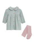 2pc Cotton Rich Dress and Tights Outfit (0-3 Yrs)